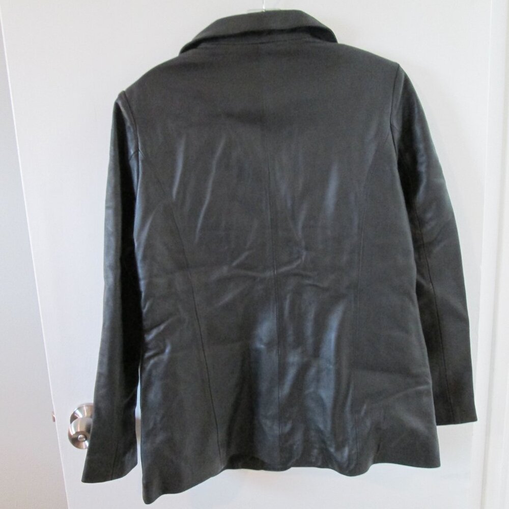 Two Button Notch Lapel Black Leather Blazer Jacket Sz M/L - Picture 9 of 10